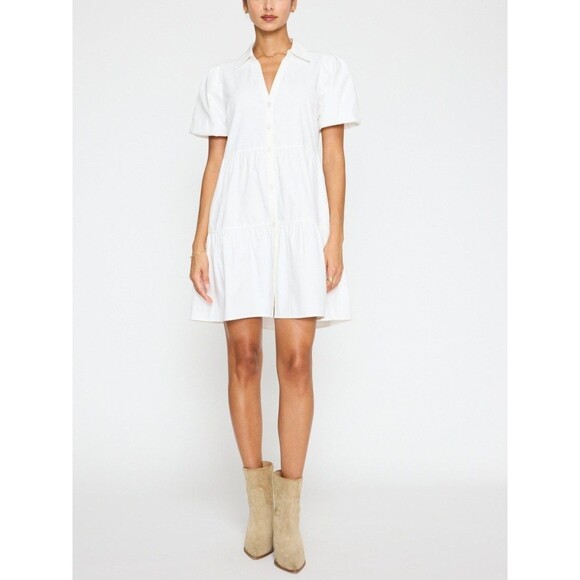 Brochu Walker Womens The Havana Mini Dress Tiered Button Front Ivory Size XS - Picture 2 of 7